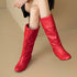 DAMEN-MITTELKNIE-KUNSTLEDERSTIEFEL – SLIP-ON MIT BLOCKABSATZ UND RUNDER ZEHENPARTIE